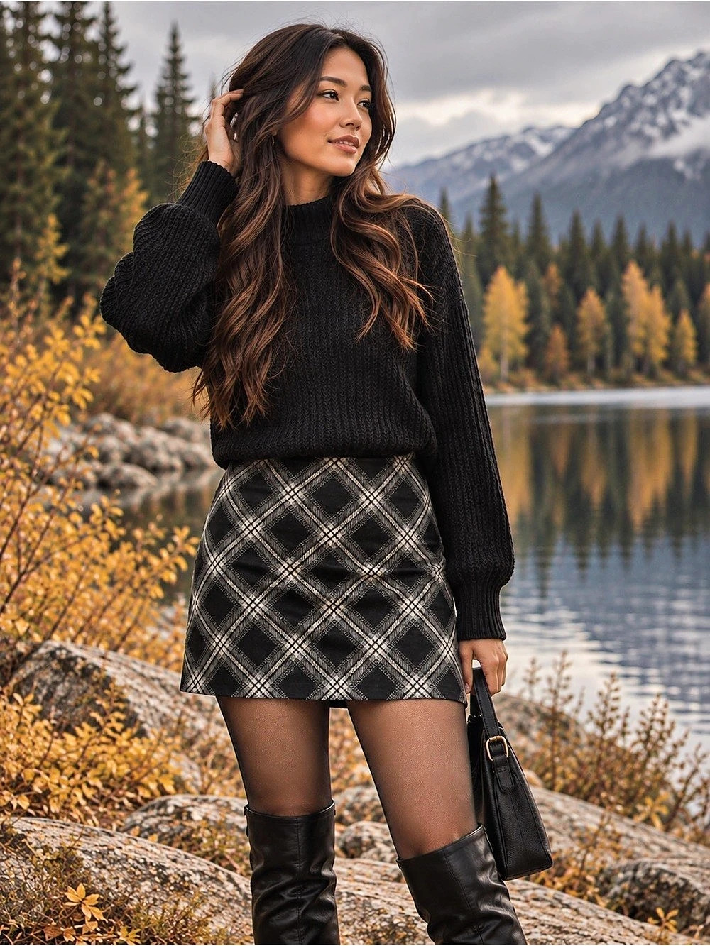Ardene 🖤 | Black & Grey | Plaid | A-Line Mini Skirt | Large
